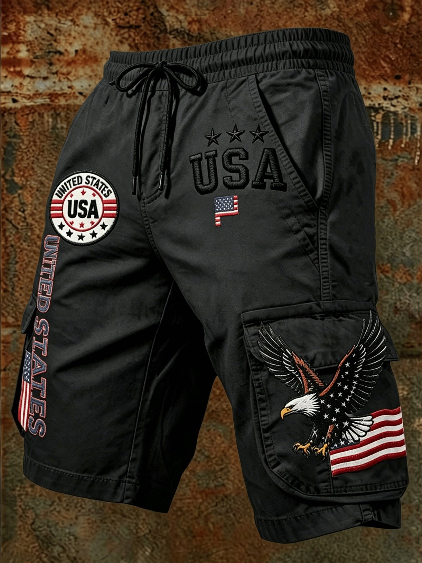 Men's Summer Casual Workwear Shorts with American Theme Digital Print Loose Drawstring Five Quarter Pants Are Essential for Daily Outdoor Vacation Wear