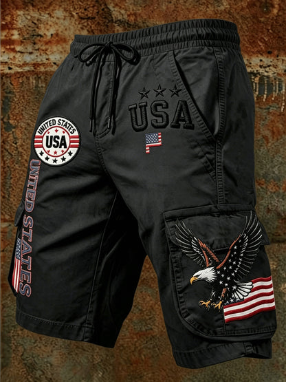 Men's Summer Casual Workwear Shorts with American Theme Digital Print Loose Drawstring Five Quarter Pants Are Essential for Daily Outdoor Vacation Wear