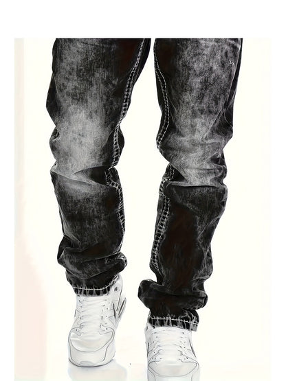 2026 American Snowflake Washed Men's Jeans, Fashionable and Versatile Straight Pants, Elastic Jeans Suitable for All Seasons, Game Day Fan Gear for Soccer and All Fans