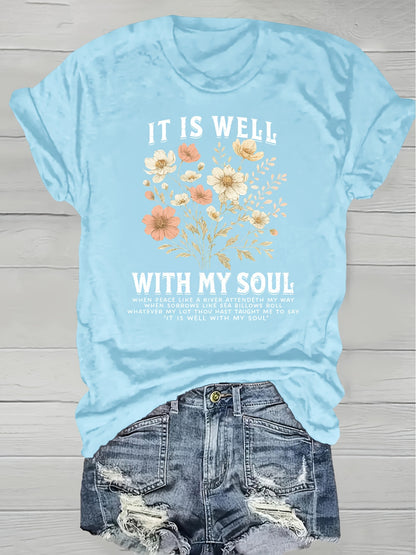 Plus Size, European American Fashion Floral Print T-shirt Women's Clothing