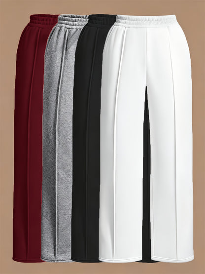 4pcs Women's Straight-leg Casual Pants - Elastic Waistband, with Pockets, Comfortable All Year Round, Machine Washable, Smooth Texture, Simple Design - Red, Black, White, Gray Casual Home Pants, Jogging Pants, Casual Wear, Halloween, Teacher's Day
