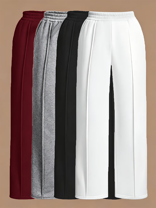 4pcs Women's Straight-leg Casual Pants - Elastic Waistband, with Pockets, Comfortable All Year Round, Machine Washable, Smooth Texture, Simple Design - Red, Black, White, Gray Casual Home Pants, Jogging Pants, Casual Wear, Halloween, Teacher's Day