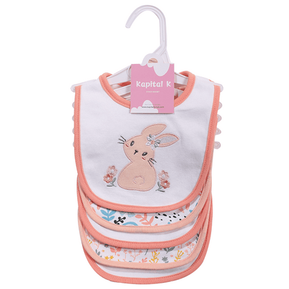 Kapital K 5pcs! Double - Layered Absorbent Cotton 5 - Piece Set with Cartoon Embroidery and Magic - Tape Adjustable Feeding Bibs for 0 - 3 Year - Olds, Boys & Girls