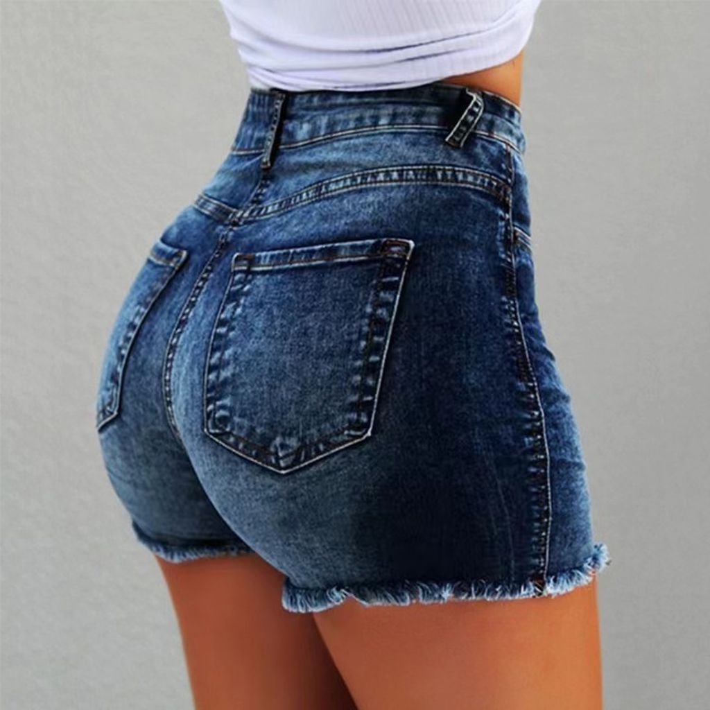 Stylish Women's High-Waist Denim Shorts with Frayed Hem & Fringe Detail, Soft Viscose Fabric, Slimming Fit, Essential Spring & Summer Hot Pants, Casual Five-Pocket Design, Jean Shorts