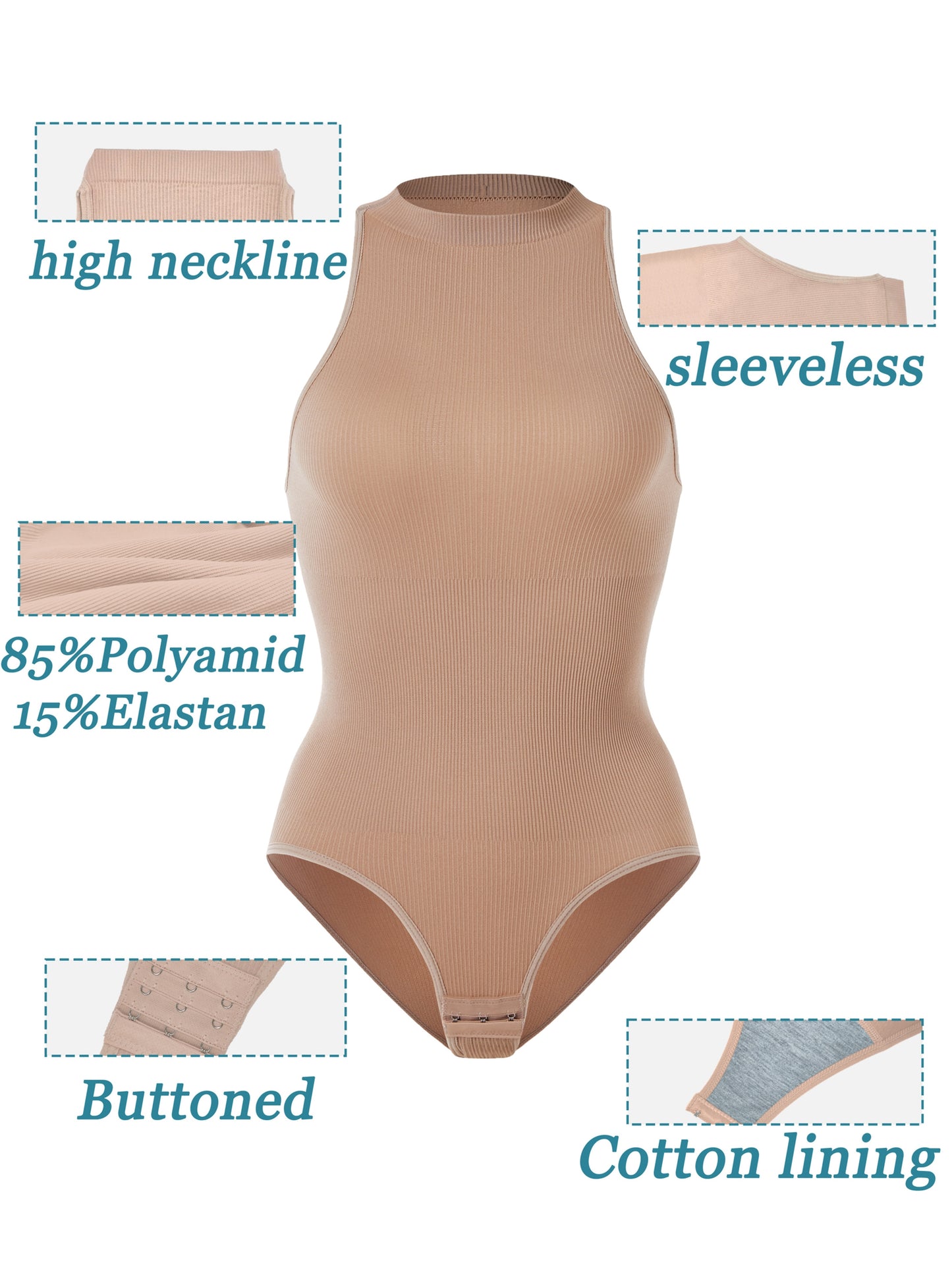 2pcs Women's Abdominal Shapewear Bodysuit - Tummy Control Full Coverage Body Shaper Suit with Adjustable Halterneck Neckline & Triple Buttonhole Closure, Postpartum & Gym Wear, Medium Compression (No Underpad) 2pcs Bodysuit