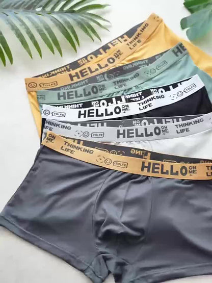 10pcs Men's Boxer Briefs with 'Hello' Print - Soft and Stretchy Knit Underwear, Breathable Quick-dry Fabric, Medium Elasticity, Suitable for Daily Wear and Sports, Machine Washable - Casual Fashion Design, Everyday Comfort, Unique Waistband, Comfor