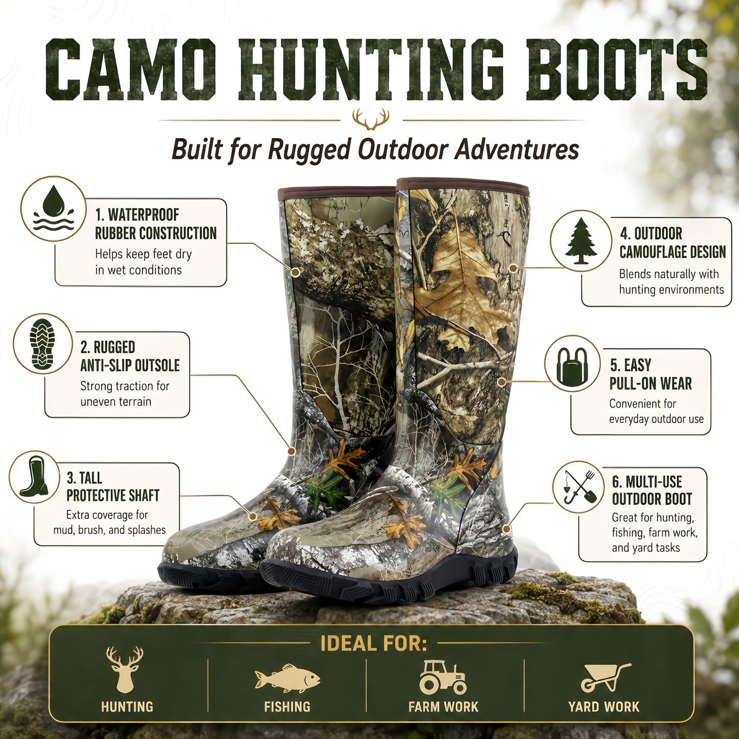 Sneakers, New Upgraded High-quality High Quality Insulated Camouflage Hunting And Fishing Boots, 6mm Neoprene Hunting And Fishing Boots. Durable And Warm Comfortable Outdoor Boots, Suitable for Hunting, Fishing, Hiking, And Outdoor Adventures.