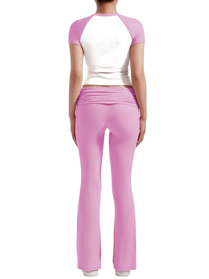 Leisure Women'S Two-Piece Round Neck T-Shirt And Low-Waisted Flared Pants Set Streetwear