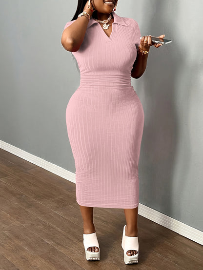 [Sexy Bodycon Dress] Sexy Summer Bodycon Dress | Women's Neck Casual Short Sleeve Basic Pencil Midi Club Dresses