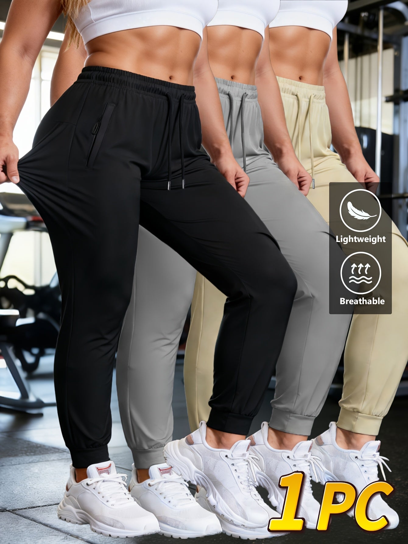 Women'S Lightweight Breathable Casual Joggers, High Stretch Quick-Dry Sports Pants with Drawstring Waist And Side Pockets, Loose-Fit Tapered Leg Trousers for Gym, Running, Daily Wear, All-Season Bottoms