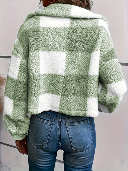 Autumn And Winter Orientation, Fashion Color Checkered Lamb Coat