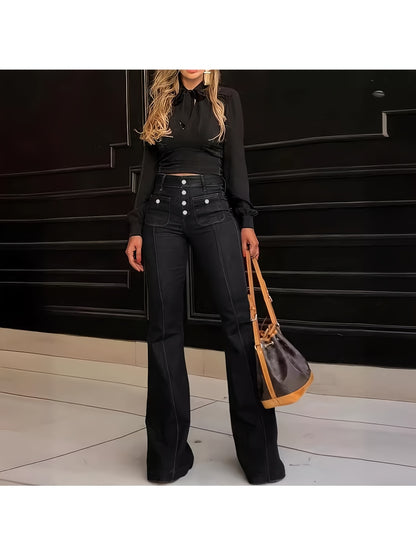 1 Pair Women's High Waist Retro Stretch Flared Jeans with Pockets, Vintage Bell Bottom Denim Trousers, S-XXL