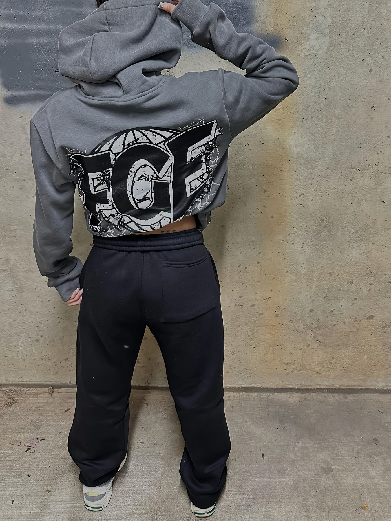 Stylish Hip-Hop Casual Outfit for Women - Long Sleeve Hoodie And Joggers with Drawstring, Featuring Allover Print, Washable in Machine