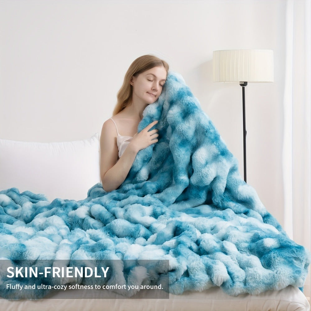 3D Faux Rabbit Fur Fleece Blanket - Double-Sided All-Season Throw