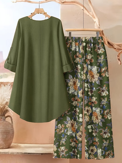Women's Khaki Floral Printed Wide-Leg Pants - product view 4