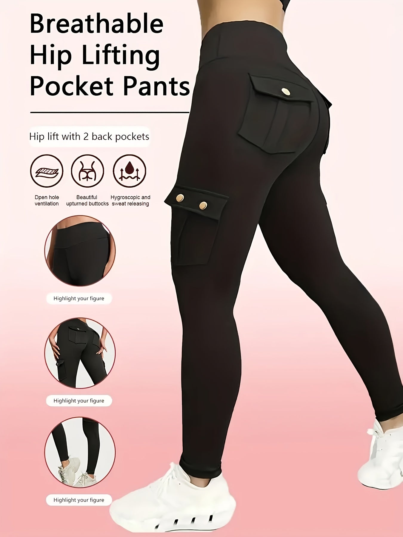 3-Pack Women'S High-Waisted Compression Leggings with Pockets, Suitable for All Seasons, Elastic Running And Sports Leggings, Button Design, Solid Colors (Black, Sky Blue, Gray, Pink, Red), Practical Flap Pockets, Comfortable Fabric