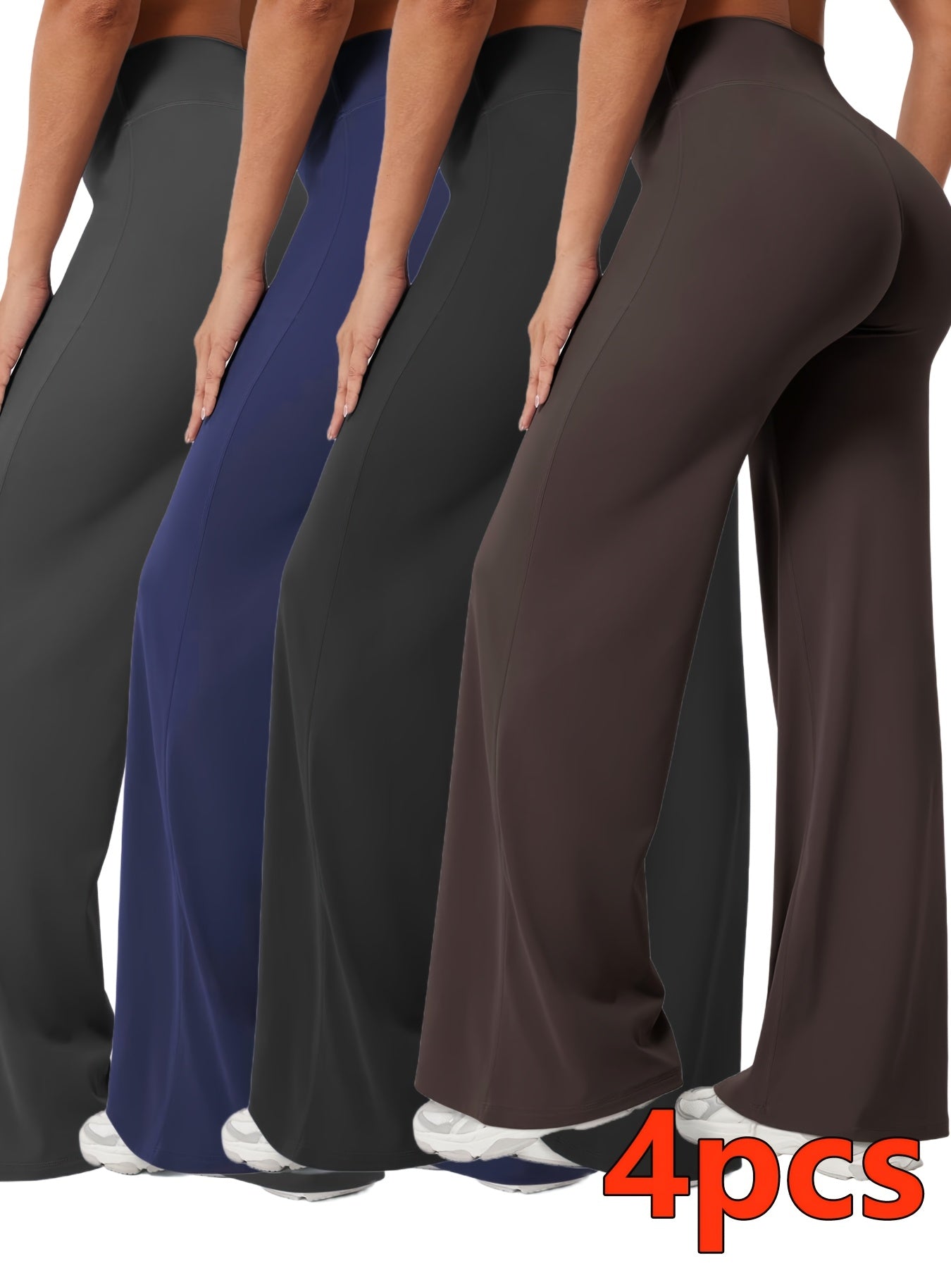 Four-Piece Women'S Outfit for Spring And Autumn, Featuring High-Waisted Wide-Leg for Yoga Pants Made from Elastic Fabric. Ideal for Yoga, Pilates, And Fitness Activities, with a Flared Hem And Stretchy Material