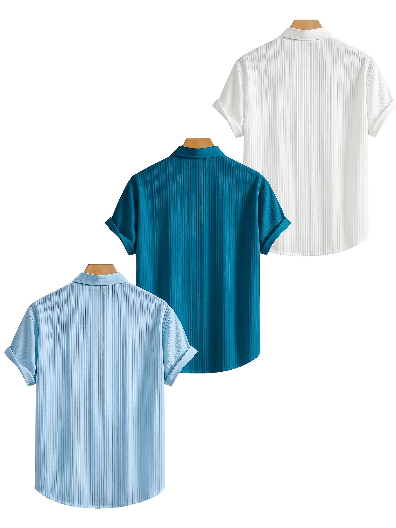 3-Pc Men'S Striped Shirts | Casual Comfortable, Regular Fit, Button Stand Collar, Ideal for Daily Wear And Beach Vacations