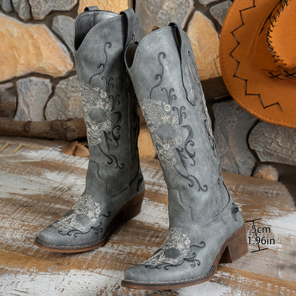 Trendy Western Embroidered Cowboy Boots - Unique Skull Design Stylish Intricate Embroidery Shoes for Women,, Boots for Women, Cow Boots, Local Wearhouse, Women Shoes
