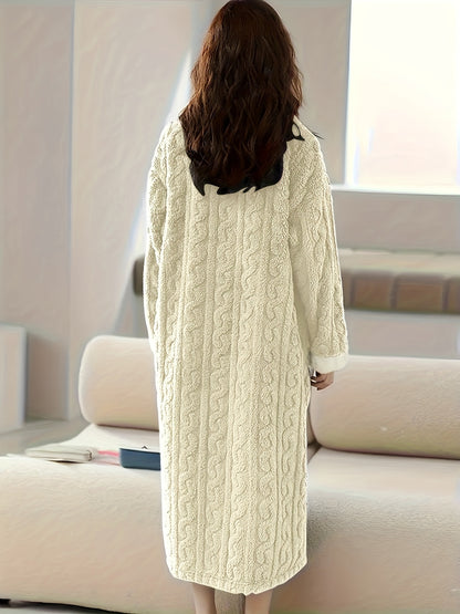 Ladies' Thick Coral Velvet Sleeper Robe - Super Soft Long with Pocket, Winter Home Sleeper, Machine Washable SPA Casual Clothing, Comfortable and Warm Home Outfit, Round Neck Warm Sleeper, Durable and Comfortable Material