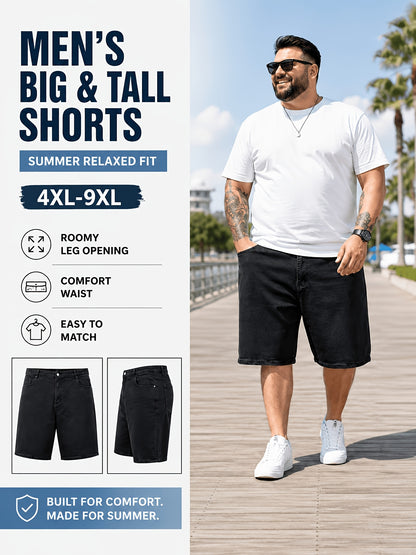 Men'S Big And Tall Clothing Black Denim Shorts, Loose Fit Everyday Jean Shorts with Deep Pockets, Plus Size