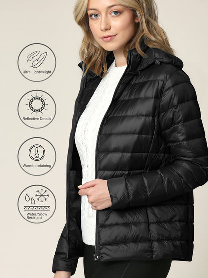 Women's Ultra Light Weight Packable Down Jacket with Removable Hood