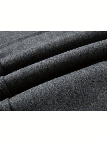 Men's Stand Collar Fleece Blend Pea Coats with Removable Inner Collar Single Breasted Overcoat