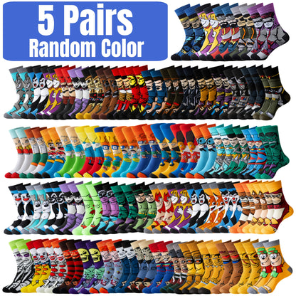 Random 5/10/12/20/22 Pairs Of Cartoon Knitted Socks Are Novel, Fun And Casual, A Novel Gift for Both Men And Women, Breathable, Comfortable And Casual Street Style Mid Tube Socks, Suitable for Outdoor Wear, Four Season Women's Socks, Unisex