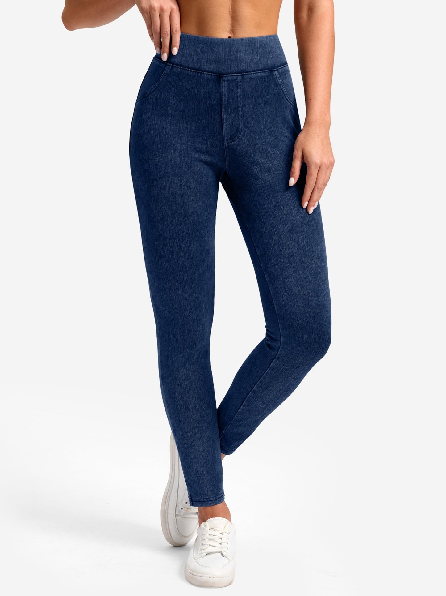 Jeggings Pull On Stretchy Jeans for Women High Waisted Skinny Jean Leggings Tummy Control Denim Pants with Pockets