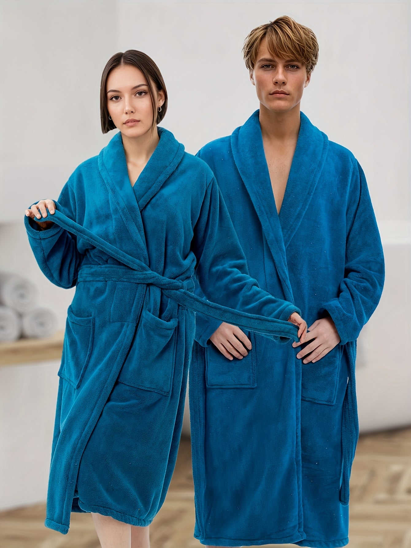 Men's Plush Robe - Ultra-Soft Bathrobe with Collar & Belted Waist, Winter-Ready Long Sleeve Robing Suit, Loose Fit for Spa, Lounge & Relaxation (Unisex Couple Robe Suitable for Men)