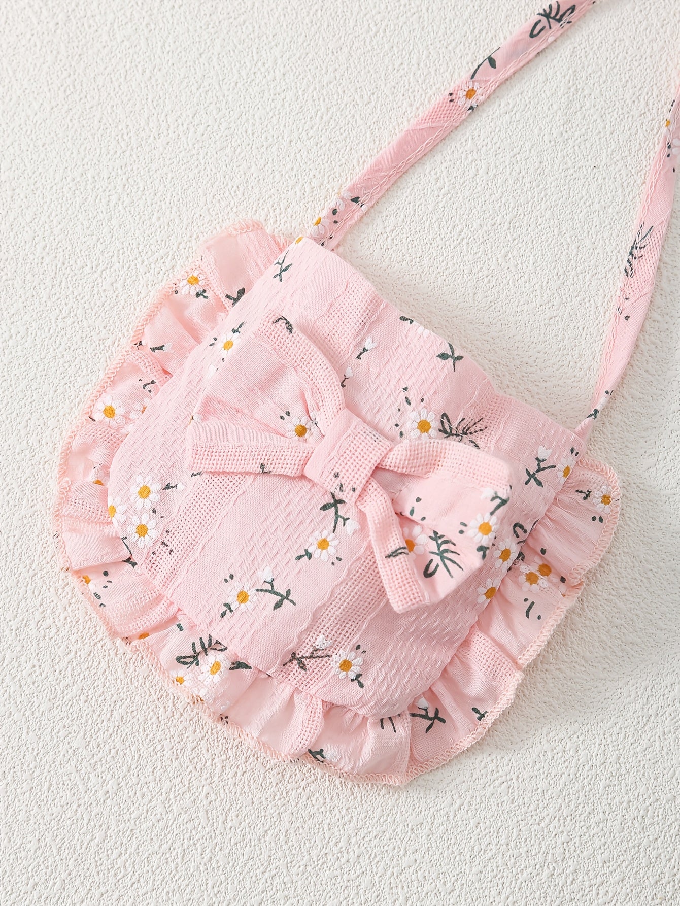 3pcs Casual Baby Girl Blue Dress Set, Small Floral Print and Ruffled Hem Design, with Cute Bag Bow Decoration and Sun Hat, Spring/Summer Princess Drdoor Wedding Occasion, Sister and Little Sister Dresses, Gift