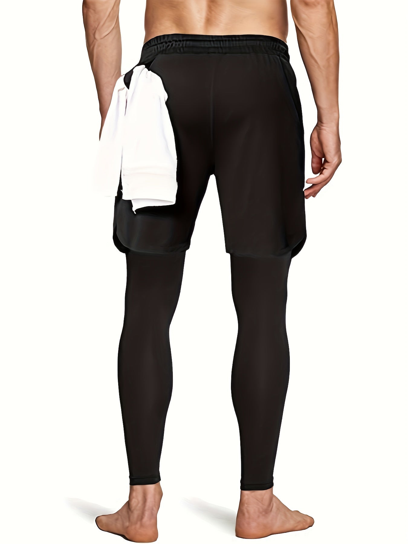 Set of 2 Men'S 2-In-1 Running And Workout Pants Designed for Gym Use, Featuring a Towel Loop