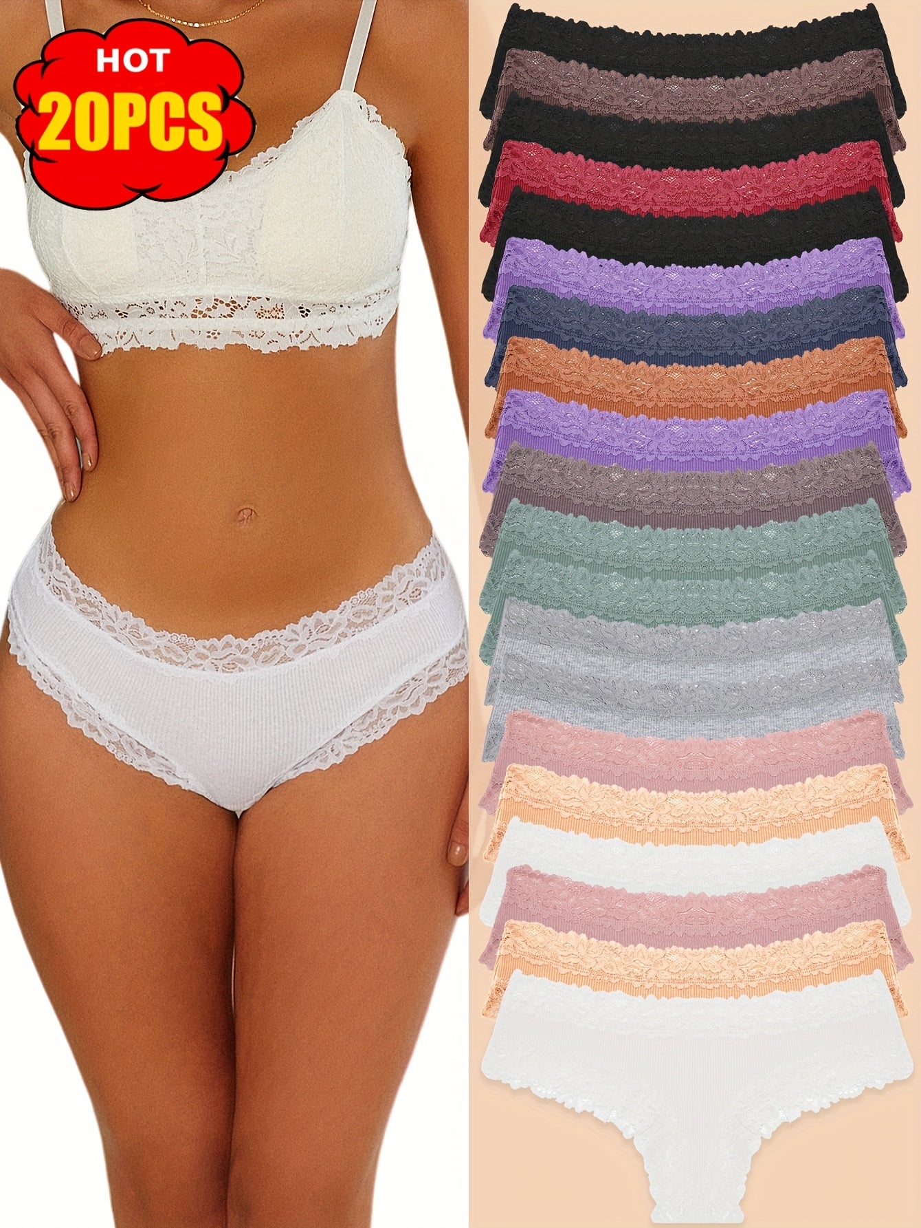 2026 20pcs Lace Triangle Pants, Fashionable, Comfortable, Breathable, Skin Friendly And Soft Underwear, Suitable For Daily Commuting, Women'S Underwear And Underwear Game Day Fan Gear for All Football Fans