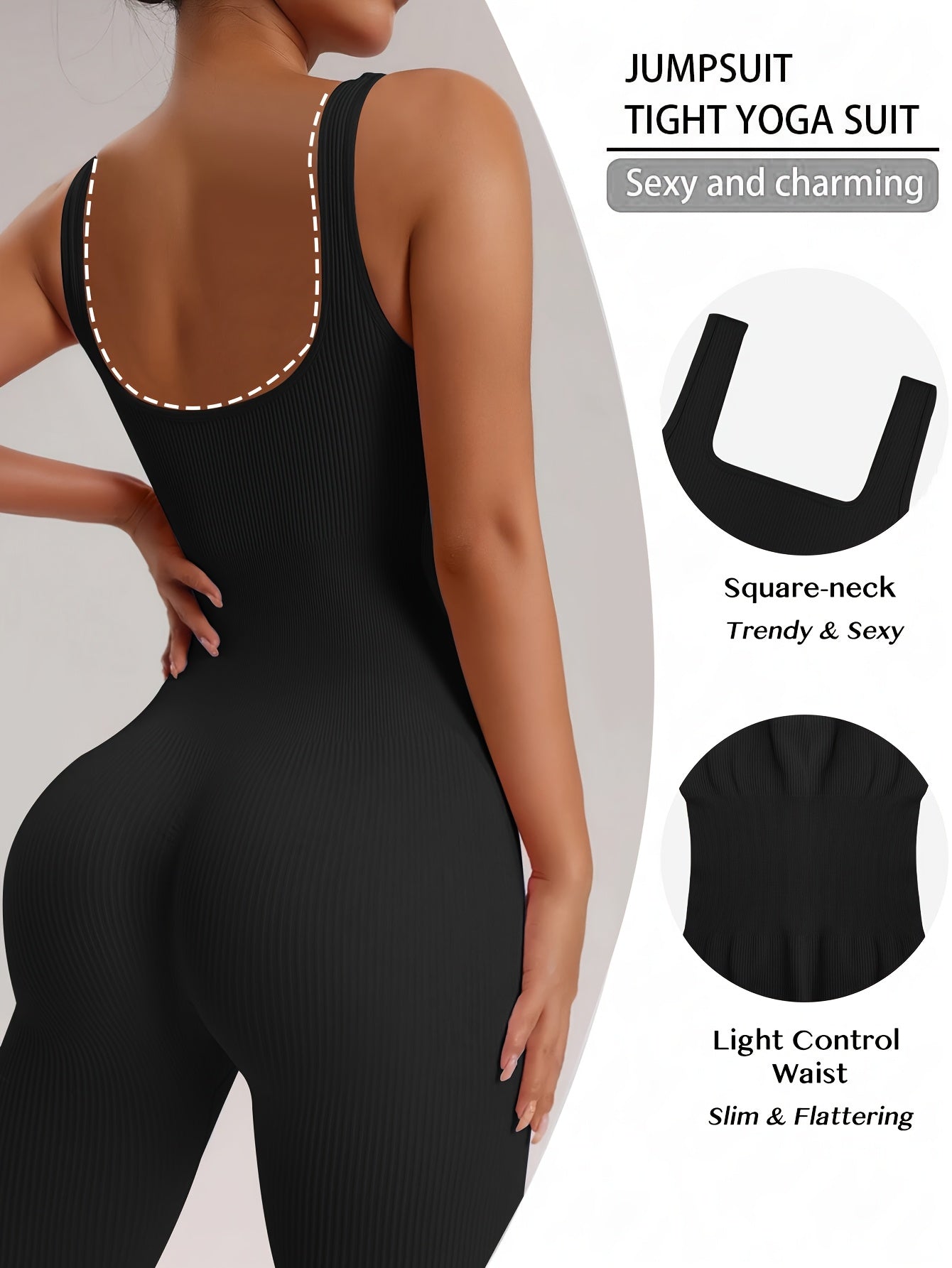 1pc YEFECY Women'S Sleeveless Square Collar Jumpsuit | 90% Nylon and 10% Elastic Fabric, Comfortable Thick, Impervious, Washable, Reusable, Suitable for Any Event, Exercise, Fitness, Pilates, Running, Yoga