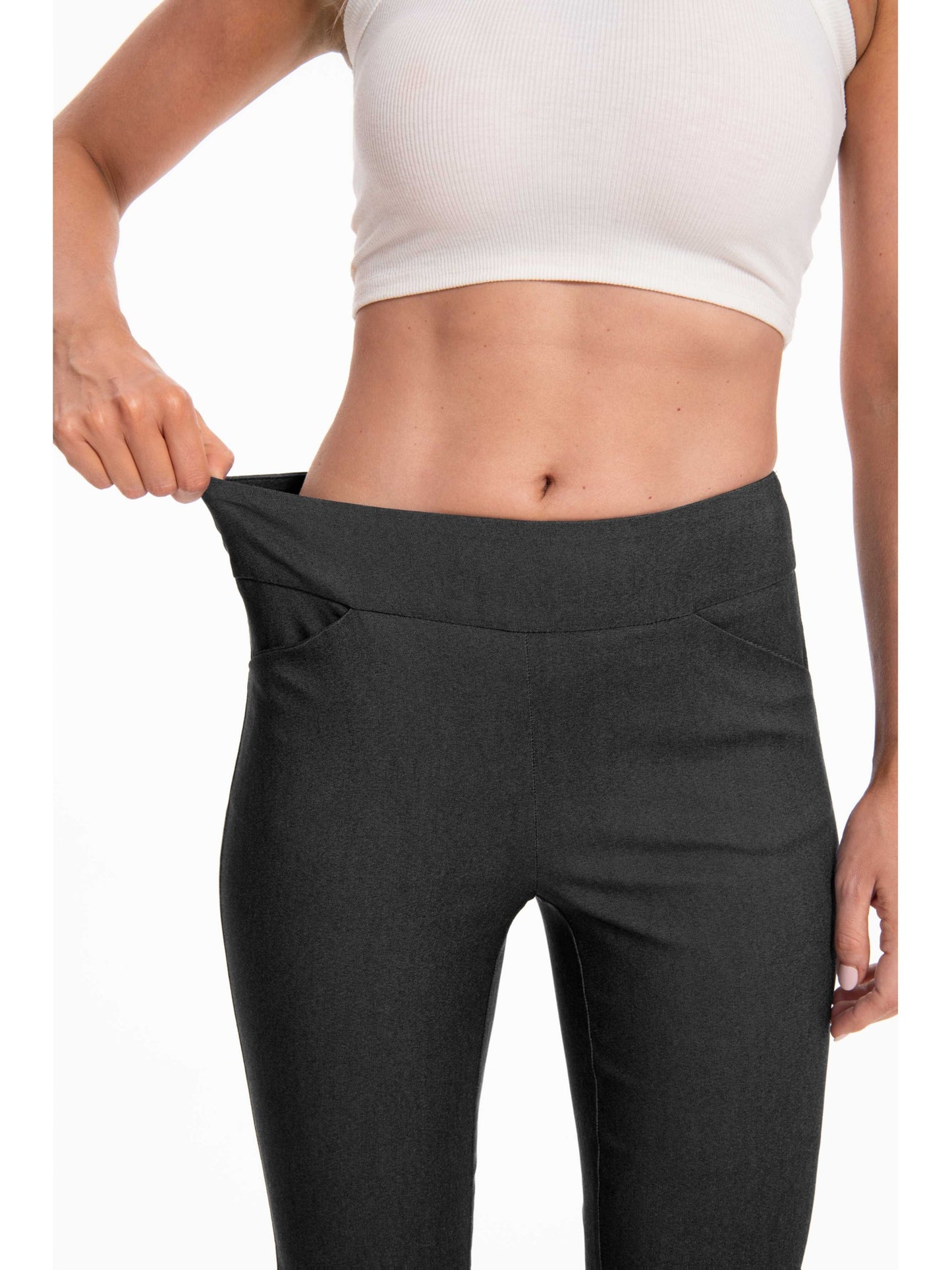 Women'S Pull-On Stretch Ankle Pants, High Waist Wide Waistband, Slim Straight Leg Fit, Side Pockets, Smooth Soft Fabric, Comfortable Work Dress Pants, Business Casual Office Career, Travel Commuter, Everyday Basics, Flattering Tailored Look
