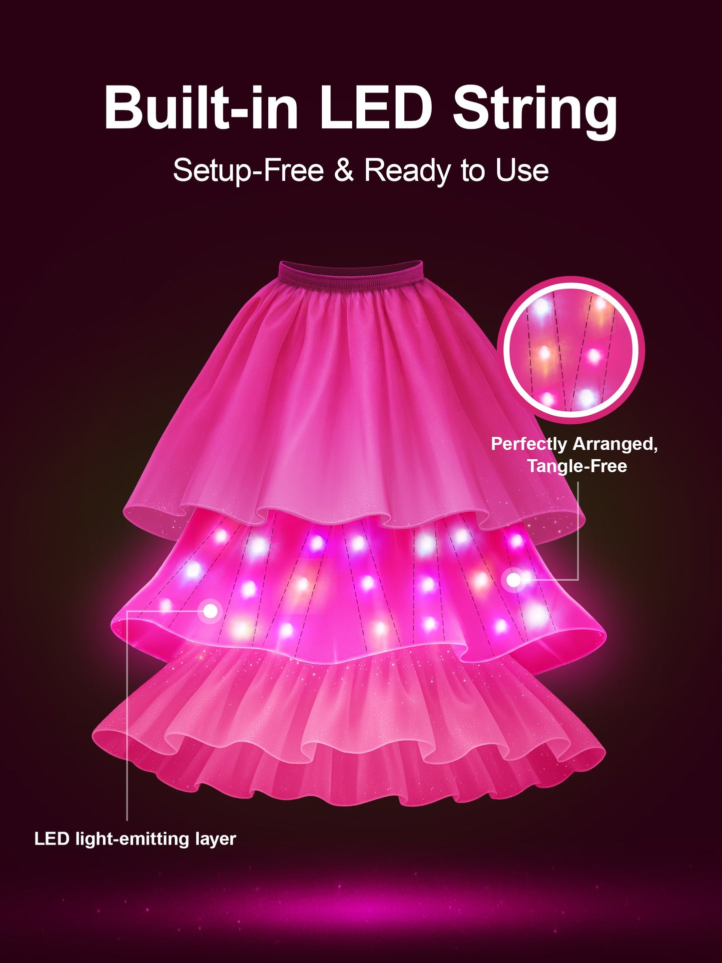 Girls Light Up Princess Carnival Party Dress Up Wireless Voice Smart Control LED Dress Christmas Halloween Prom Dress (Batteries Not Included)