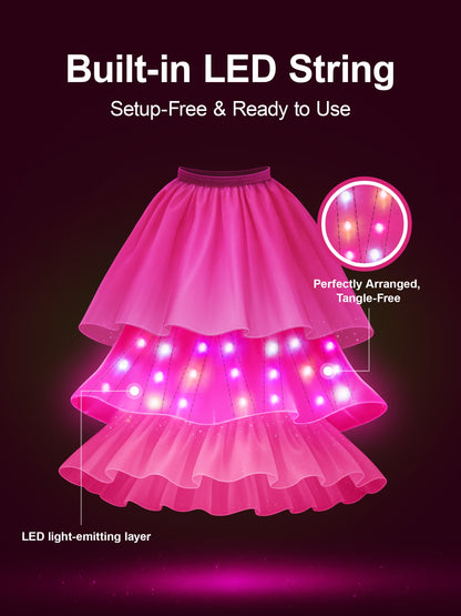Girls Light Up Princess Carnival Party Dress Up Wireless Voice Smart Control LED Dress Christmas Halloween Prom Dress (Batteries Not Included)