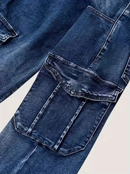 Plus Size Women'S Fashion Skinny Jeans -Comfortable Cargo Denim Pants with Side Pockets
