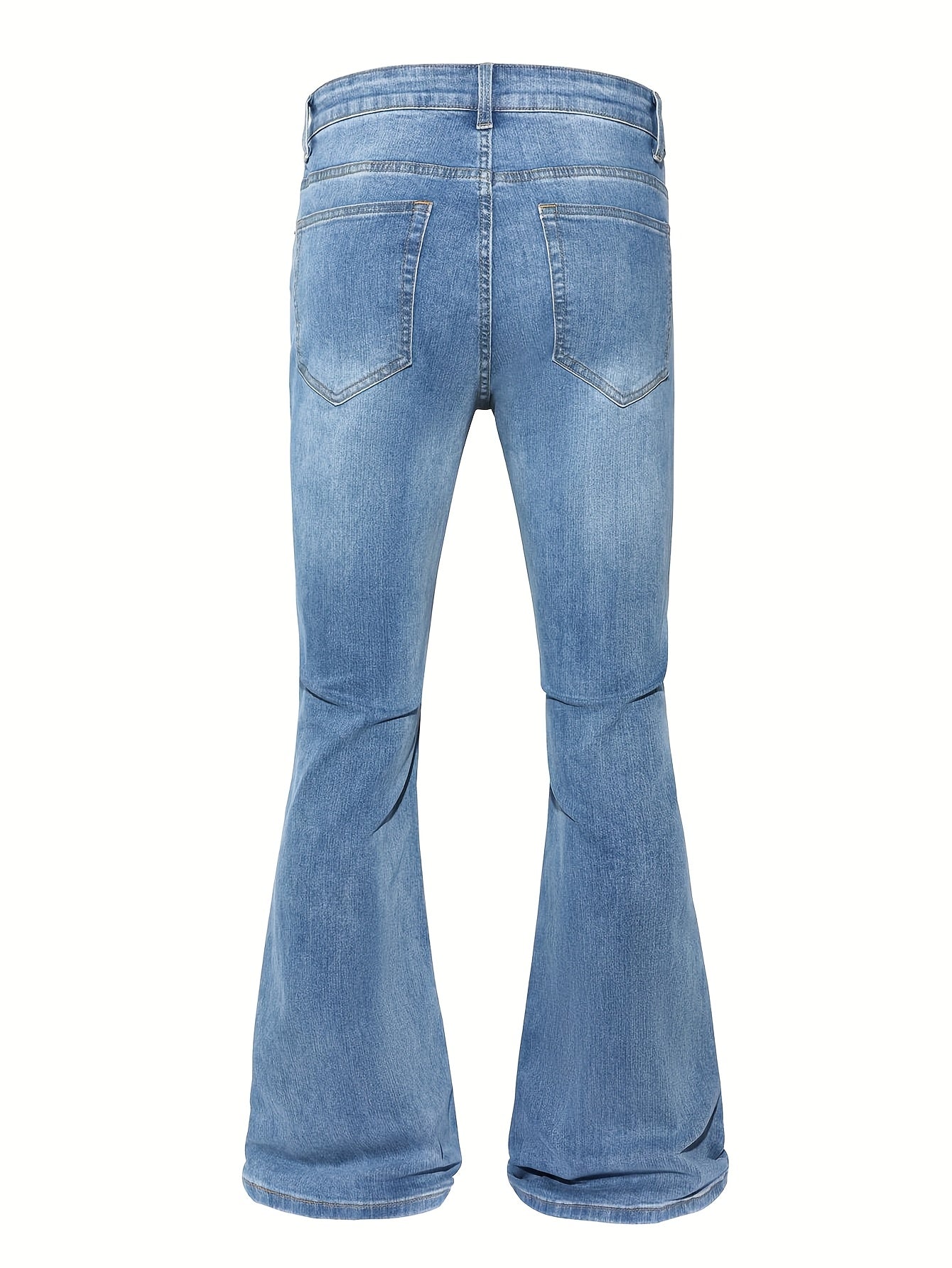 Men's Vintage 70s Retro Bell Bottom Jeans - Wide- Flare Pants with Mid-Stretch Blend, Beltless Suitable for Disco Parties, Night Out & Casual Attire, Machine Washable Mid-Rise Bottoms