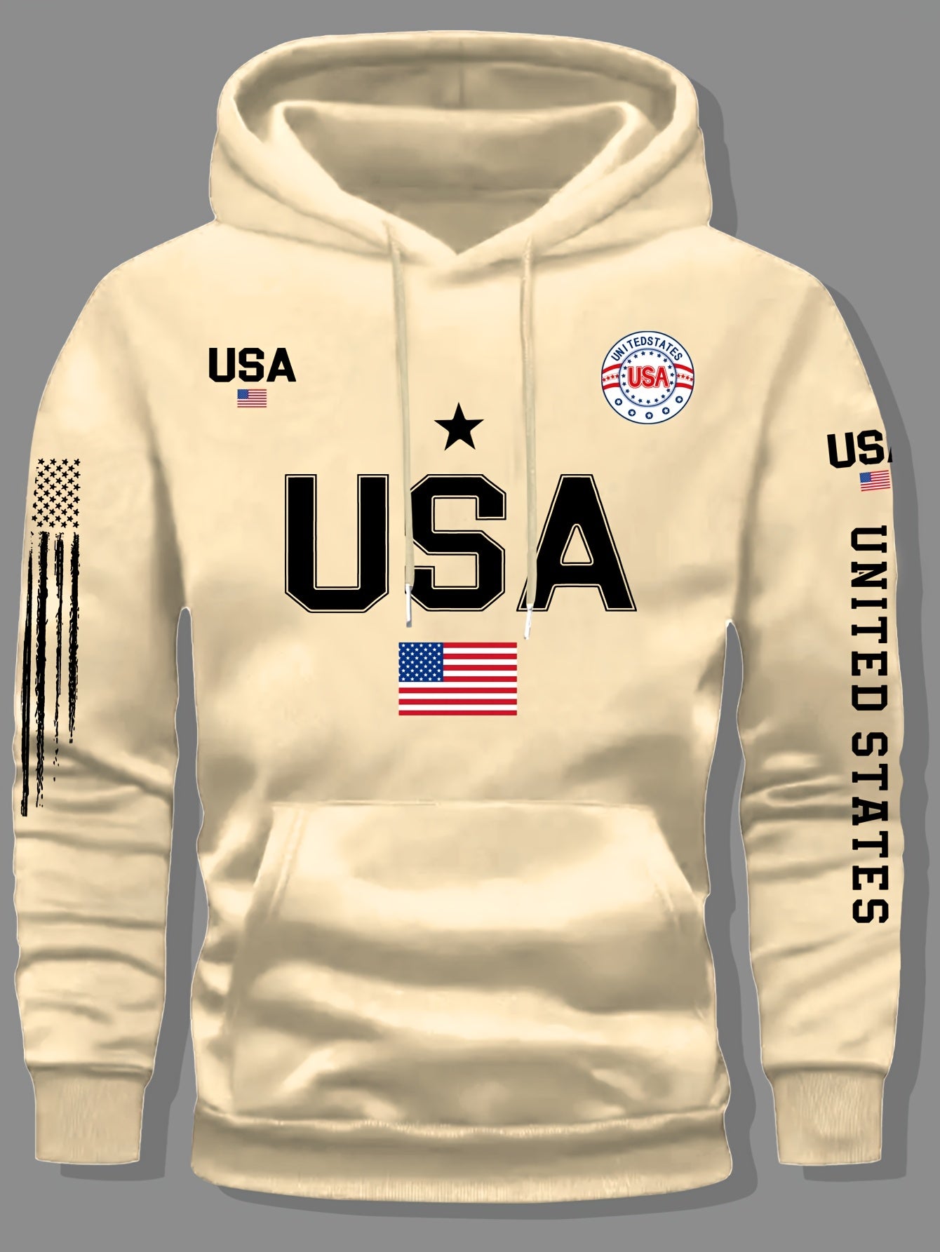 USA Flag Pattern Printed Hoodies, Men's Sweatshirts, United States Letter Printed Casual Knitted Fabric Pullovers for Both Men and Women, Student Couple Outfits, Fashionable Sweatshirts, Autumn and Winter Men's and Women's Sweatshirts