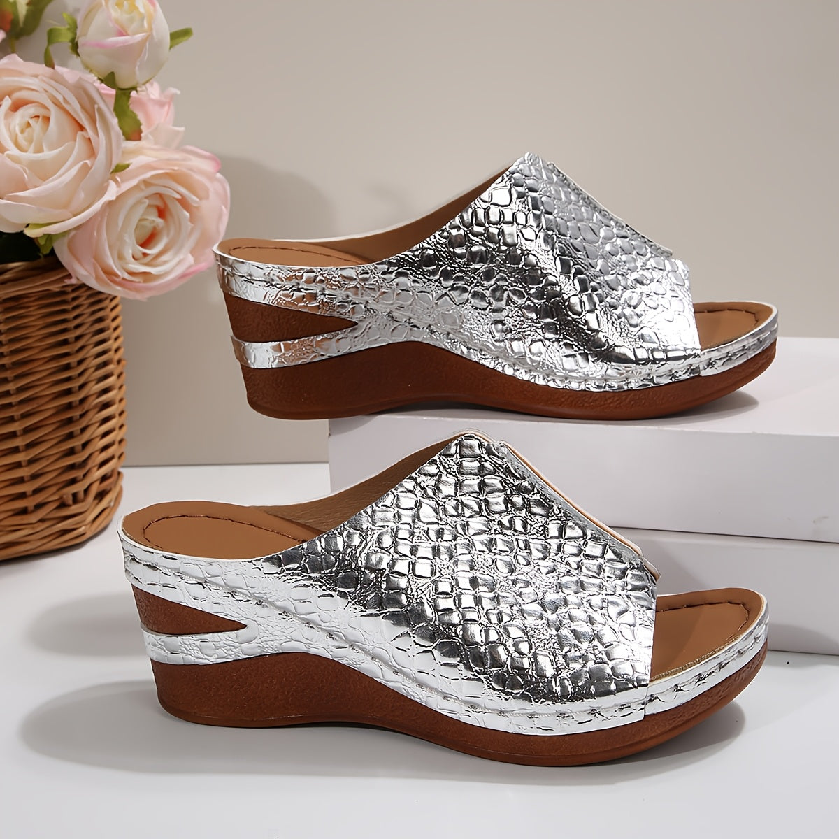 Comfortable And Stylish Slip-On Sandals For Women, Perfect For Both Indoor And Outdoor Use, Featuring A Round Toe Design, Ideal For Casual Wear And Holidays With A Wedge Midsole, Sandals For Women Summer, Womens Sandals, Womens Shoes