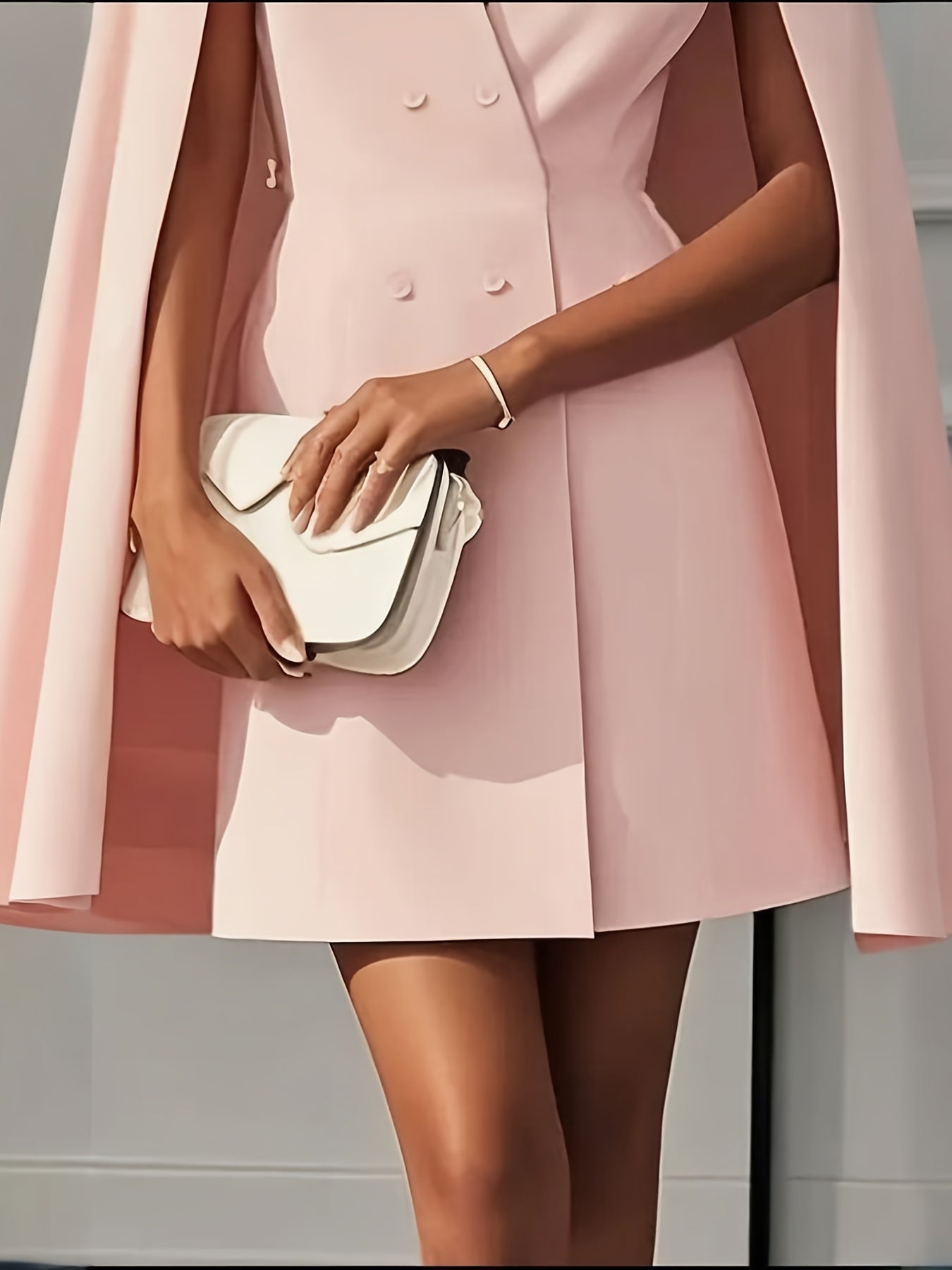[Spring & Summer Party] Women's Elegant Solid Color V Neck Double-Breasted Cape Blazer Dress Spring & Summer Party Banquet Outfit 2pcs Outfits for Women Elegant Classy
