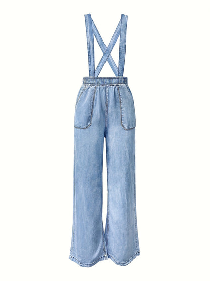 Stylish Women'S Boyfriend Denim Overalls - Relaxed Loose Fit with Utility Cargo Pockets, Comfortable Casual Jumpsuit