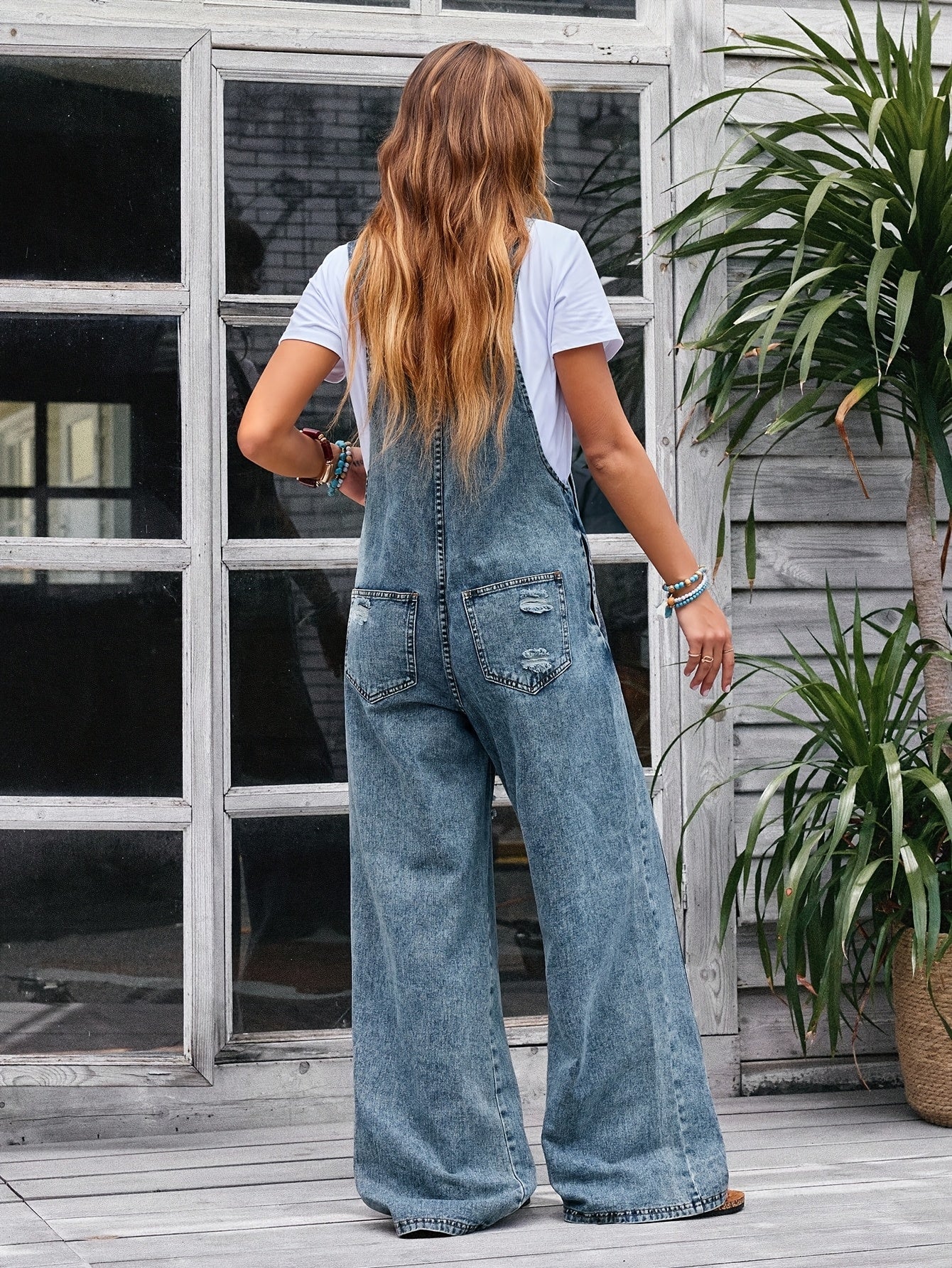 [Denim Jumpsuit] Women's Pocket Wide Leg Denim JumpsuitLadies' Casual Denim Jumpsuit, Loose And Adjustable Strap Pants, Denim Jumpsuit, Vest, Denim Jumpsuit, Skirt Strap Pocket