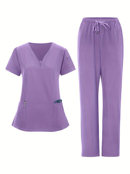 [Breathable Work Clothes] 4pcs Set of Women's Frosted Breathable Uniform with Pockets, Hand Washing Clothes, Work Clothes, Hand Brushing Clothes, Pants Set