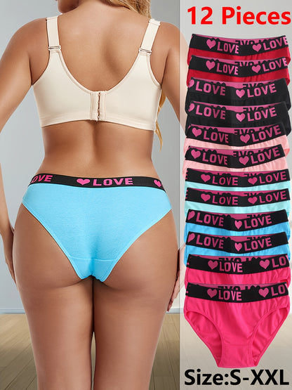 12PCS Seamless Monogrammed Women's Panties, Sexy, Comfortable, Breathable And Stretchy Underwear Panties
