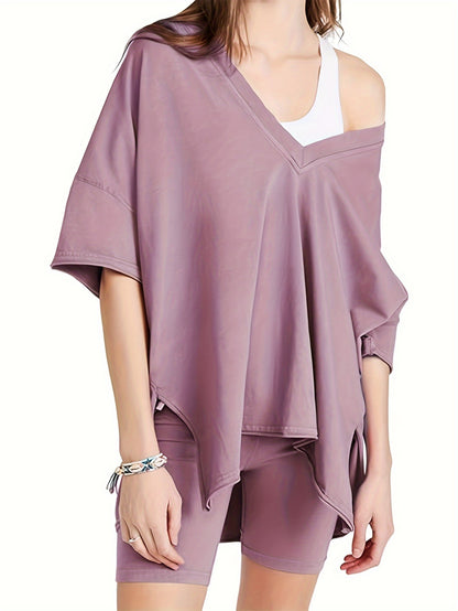 Women'S 2pcs Set Featuring Oversized Biker Shorts And a Reversible