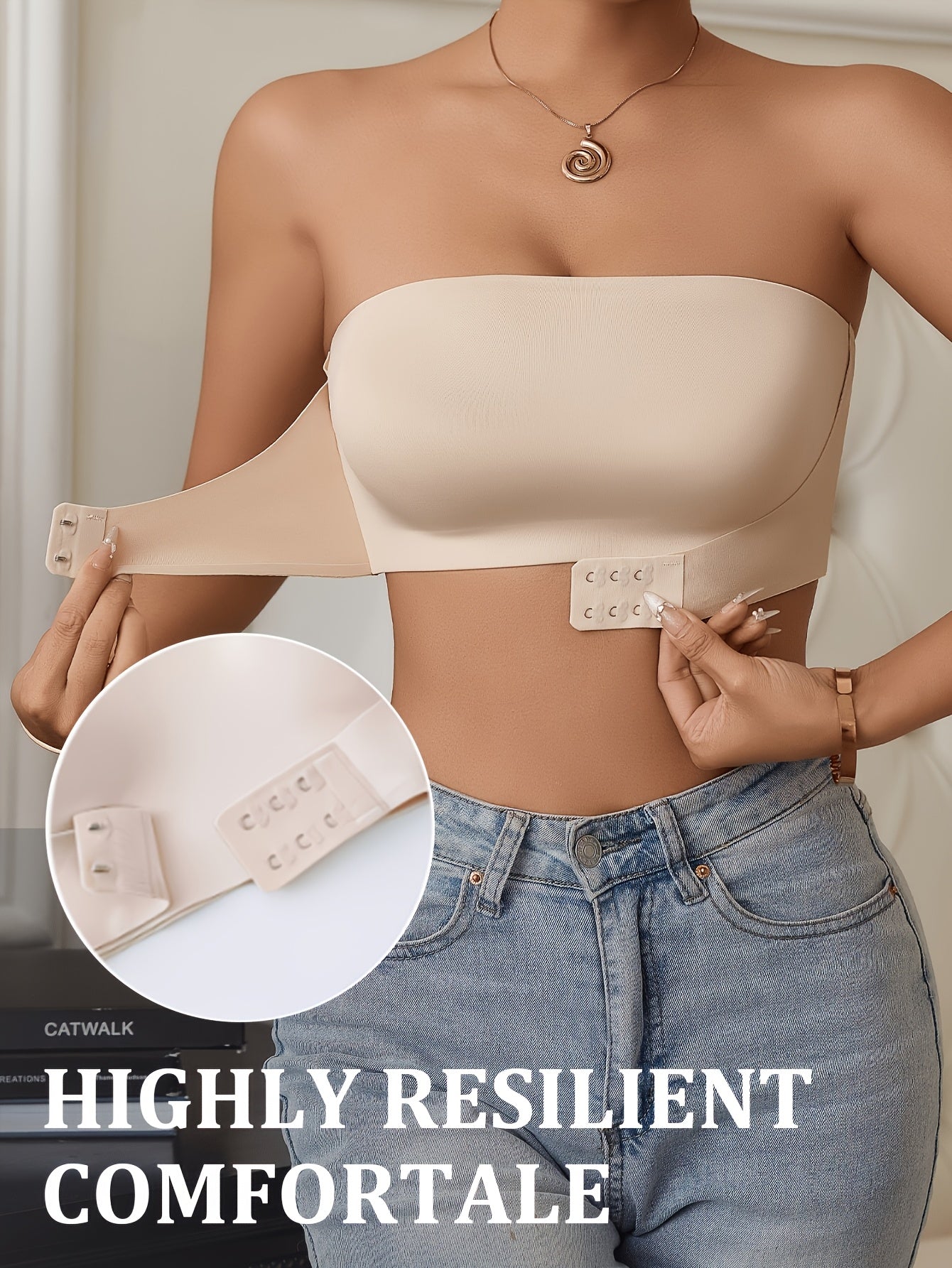 2pcs of Strapless Elegant Ladies Dress Bra - No Steel Ring, Front Buckle Design Comfortable and Not Embarrassed, Removable Bra Pad Style, Invisible Fit Does Not Show, with Strapless Dresses, Halter Dresses Exclusive Underwear!