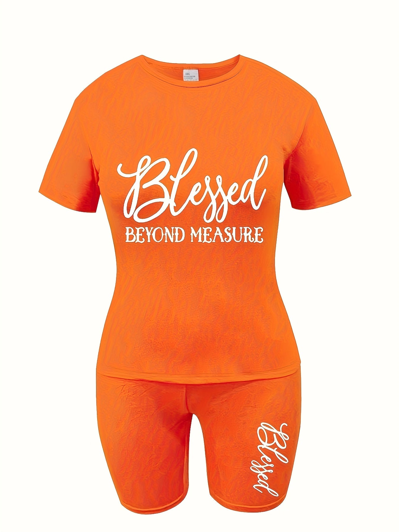 Plus Size - Plus Size - Relaxed Fit Letter Graphic Two-Piece Set, Casual Short-Sleeve Tee And Shorts Outfit, Women'S Trendy Rose Red Ensemble