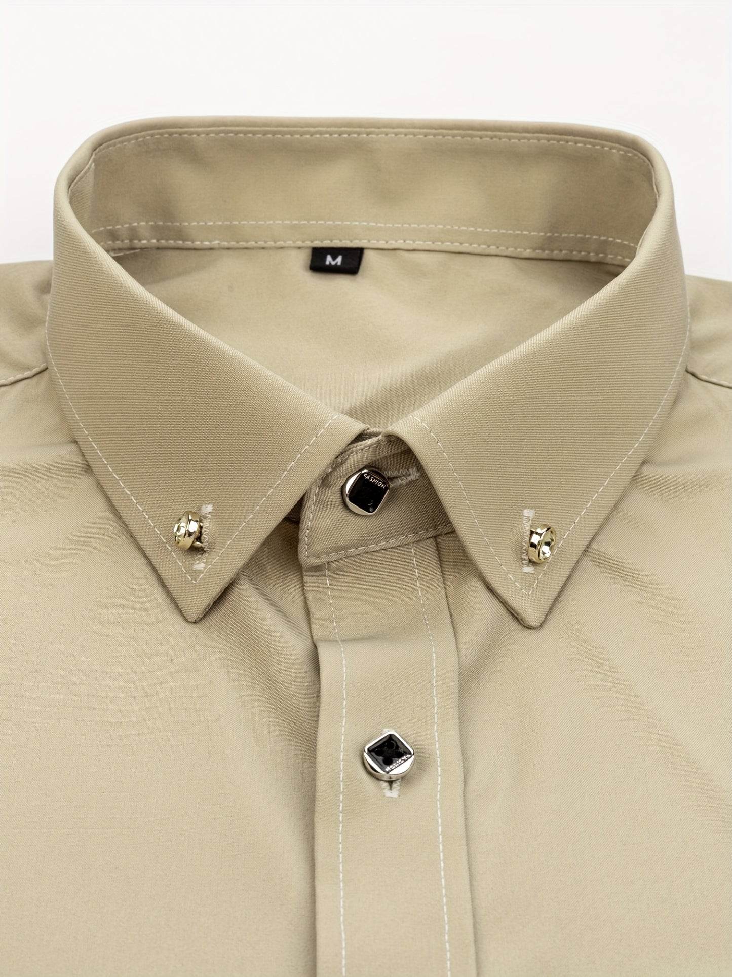Father'S Day Gift Choice, Men'S Long Sleeve Button Shirt, Crystal Button Design, Solid Color Plain Formal Business Attire, Great As Gift for Party, Wedding, Date Dress Shirt